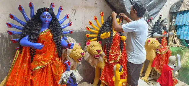 The goddesses and their lions, almost ready